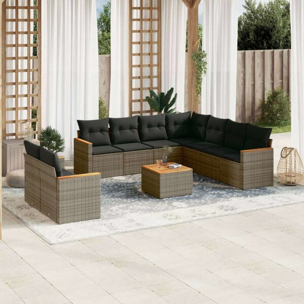 VidaXL Polyrattan Kerti Ülőgarnitúra - 10 részes - Szürke