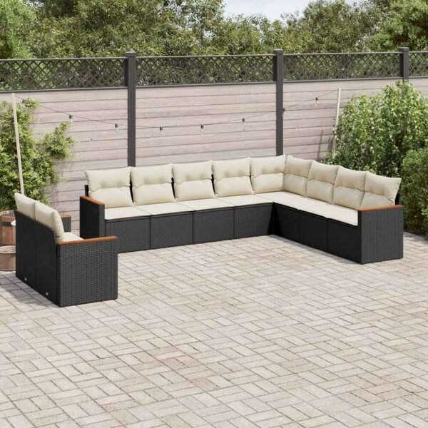 VidaXL Polyrattan Kerti Ülőgarnitúra - 10 részes - Fekete