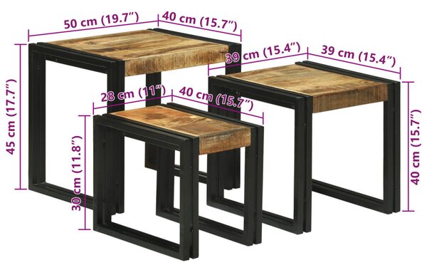 Összecsukható asztalok - 3 db tömör mangófából
