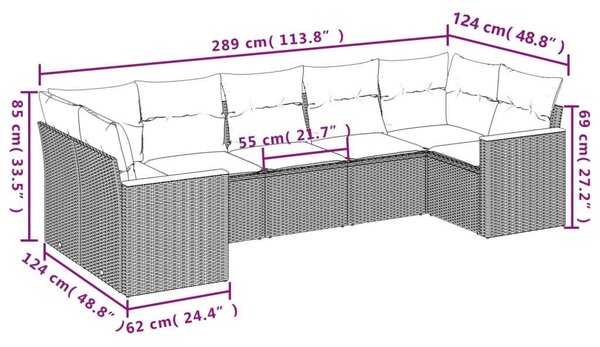 VidaXL 7 részes fekete polyrattan kerti ülőgarnitúra párnával