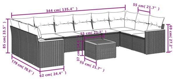 VidaXL Polyrattan Kerti Ülőgarnitúra - 11 részes - Bézs