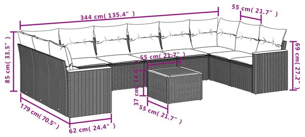 VidaXL Polyrattan Kerti Ülőgarnitúra - 11 részes - Fekete