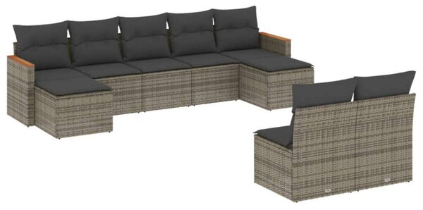 VidaXL Polyrattan Kerti Ülőgarnitúra - 9 részes - Szürke