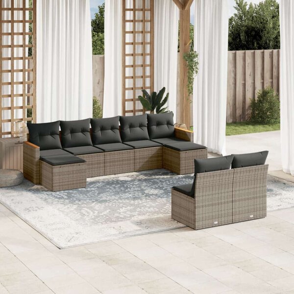 VidaXL Polyrattan Kerti Ülőgarnitúra - 9 részes - Szürke