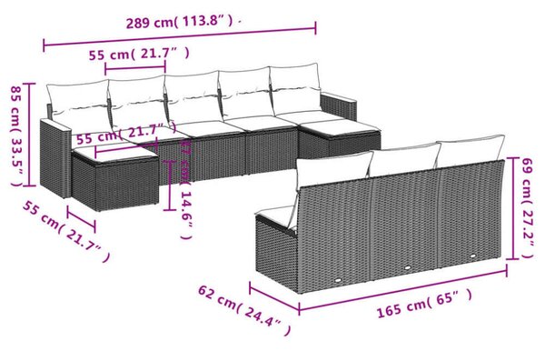 VidaXL Polyrattan Kerti Ülőgarnitúra - Bézs - 10 részes