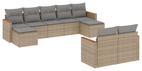 VidaXL Polyrattan Kerti Ülőgarnitúra - 9 részes - Bézs