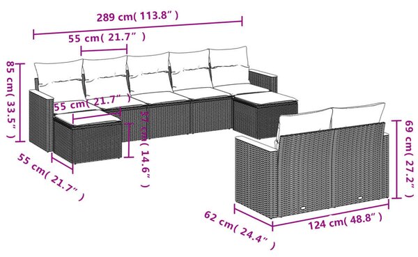 VidaXL Polyrattan Kerti Ülőgarnitúra - 9 részes - Bézs