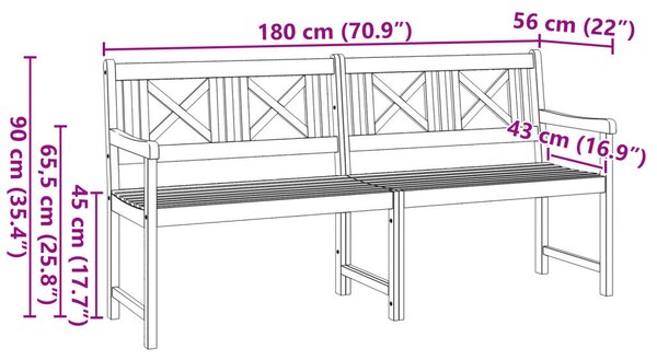 Kerti Pad 180x56x90 cm Tömör Akácfából