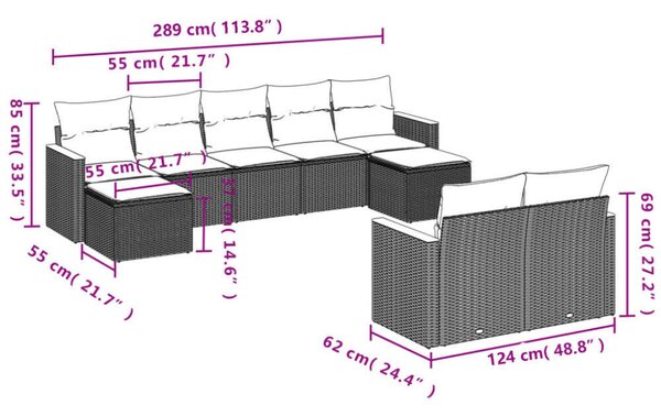 VidaXL Polyrattan Kerti Ülőgarnitúra - 9 részes - Bézs