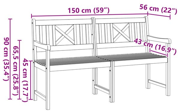 Kerti Pad 150x56x90 cm Tömör Akácfából
