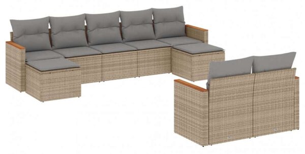 VidaXL Polyrattan Kerti Ülőgarnitúra - 9 részes - Bézs