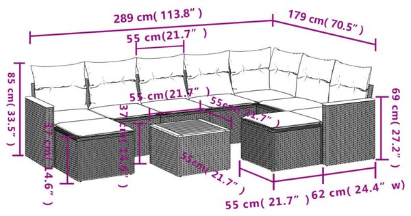 VidaXL Polyrattan Kerti Ülőgarnitúra - 10 részes - Fekete