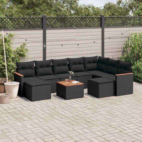 VidaXL Polyrattan Kerti Ülőgarnitúra - 10 részes - Fekete