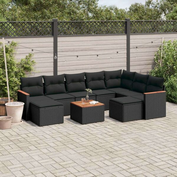 VidaXL Polyrattan Kerti Ülőgarnitúra - 10 részes - Fekete