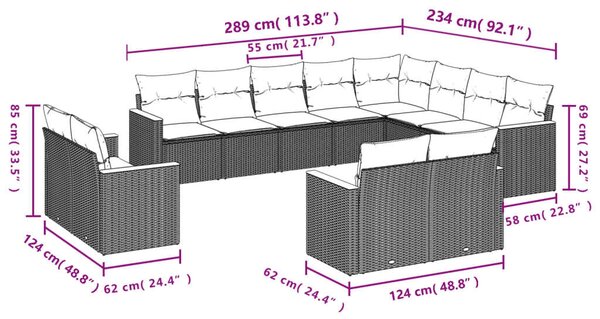 VidaXL Polyrattan Kerti Ülőgarnitúra - 12 részes - Szürke