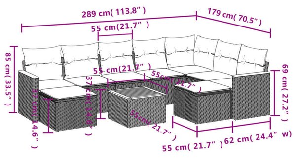 VidaXL Polyrattan Kerti Ülőgarnitúra - 10 részes - Fekete