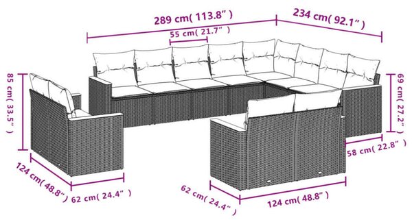 VidaXL Polyrattan Kerti Ülőgarnitúra - 12 részes - Szürke