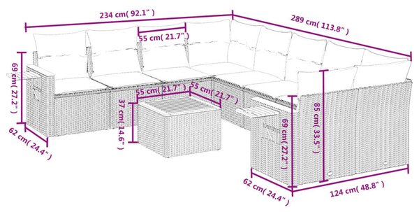 VidaXL 9-részes szürke polyrattan kerti ülőgarnitúra párnákkal