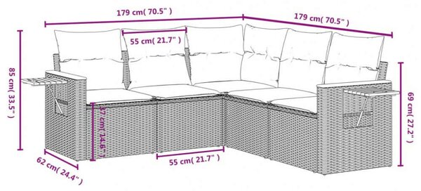 VidaXL Polyrattan Kerti Ülőgarnitúra - 5 részes - Bézs