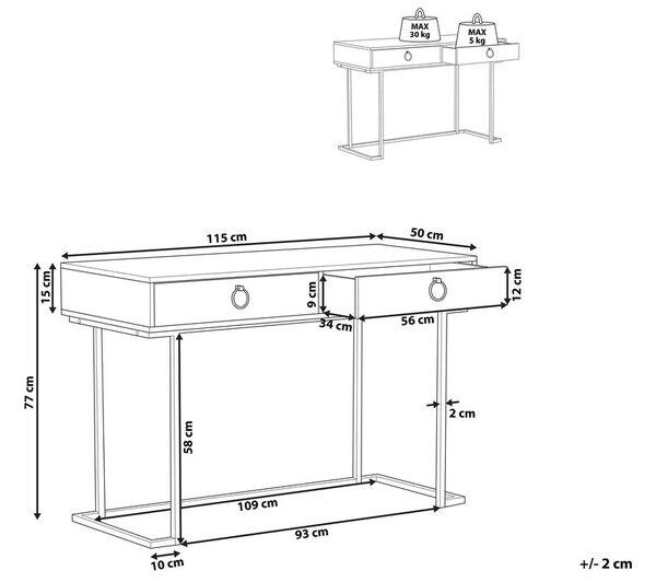 Konzolasztal WESTPORT Fekete/arany 115 cm 50 cm fiókokkal