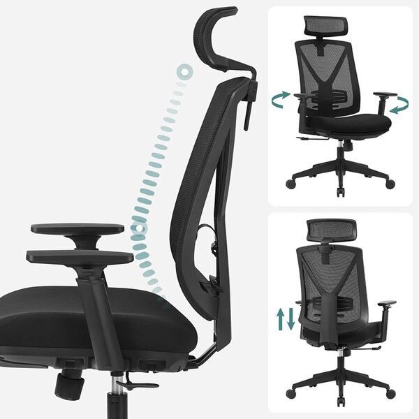 SONGMICS Ergonomikus Irodai Szék Lábtartóval Fekete