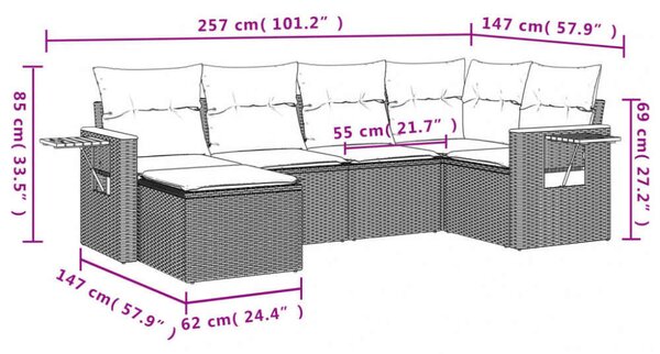 VidaXL Polyrattan Kerti Ülőgarnitúra - 6 részes - Fekete