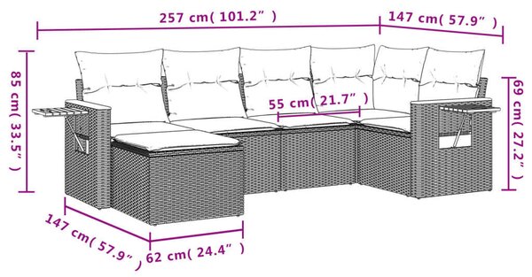 VidaXL Polyrattan Kerti Ülőgarnitúra - 6 részes - Fekete