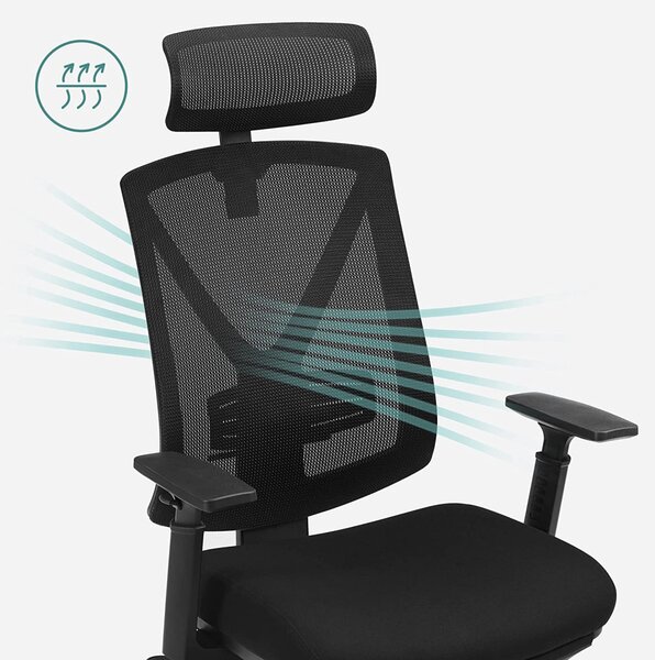 SONGMICS Ergonomikus Irodai Szék Lábtartóval Fekete