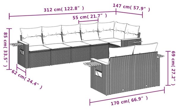 VidaXL 8 részes bézs polyrattan kerti ülőgarnitúra párnával