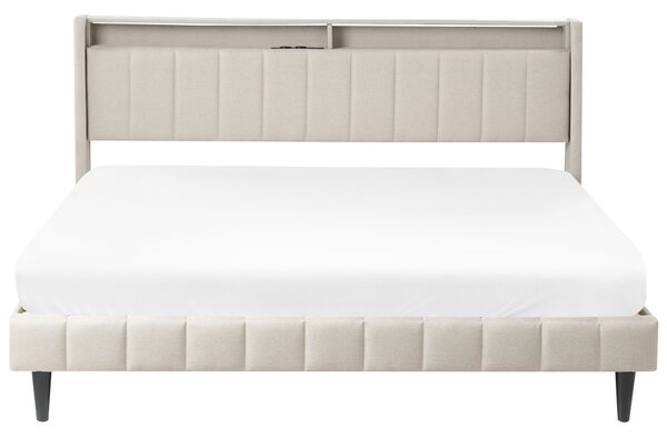 Ágy LED világítással BEAULIEU 180 x 200 cm Ágyneműtartóval USB porttal Bézs