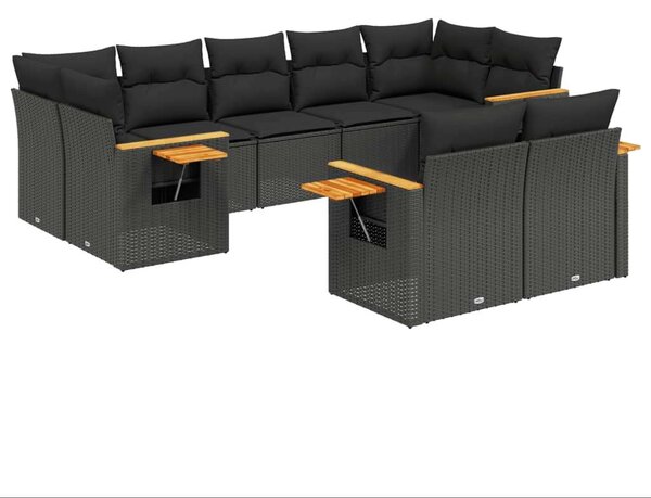 VidaXL 9 részes Kerti Ülőgarnitúra - Fekete Polyrattan