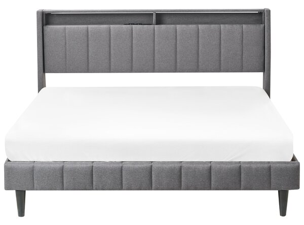Ágy LED világítással BEAULIEU 160 x 200 cm Ágyneműtartóval USB porttal Sötétszürke