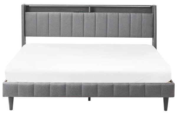 Ágy LED világítással BEAULIEU 180 x 200 cm Ágyneműtartóval USB porttal Sötétszürke