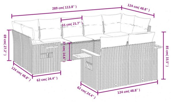 VidaXL Polyrattan Kerti Ülőgarnitúra - 9 részes - Bézs