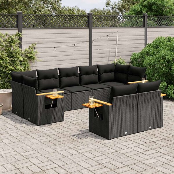 VidaXL 9 részes Kerti Ülőgarnitúra - Fekete Polyrattan