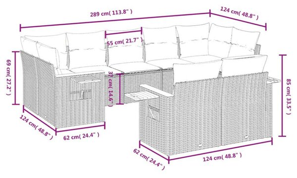 VidaXL 9 részes Kerti Ülőgarnitúra - Fekete Polyrattan
