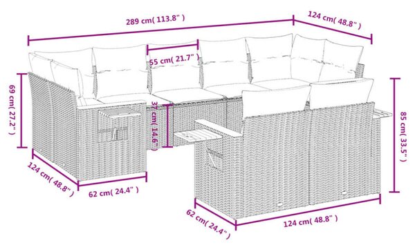 VidaXL Polyrattan Kerti Ülőgarnitúra - 9 részes - Bézs