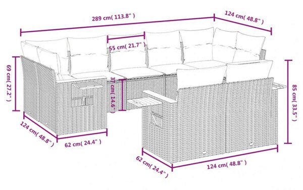 VidaXL 9 részes Kerti Ülőgarnitúra - Fekete Polyrattan