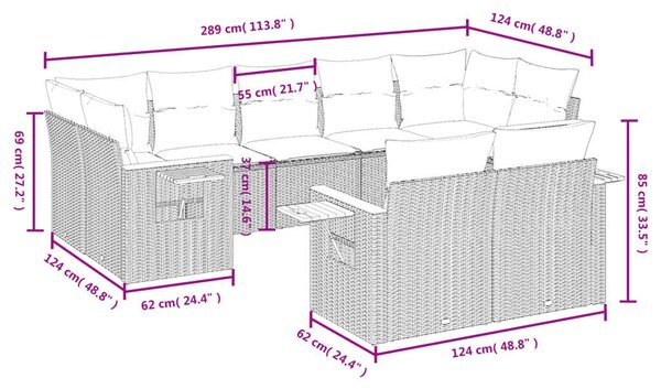 VidaXL Polyrattan Kerti Ülőgarnitúra - 9 részes - Bézs