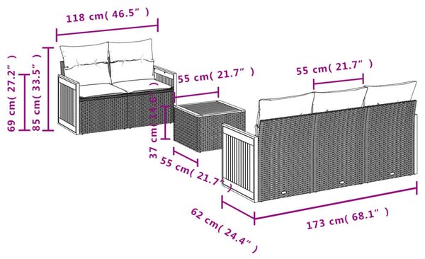 VidaXL Polyrattan Kerti Ülőgarnitúra - 6 részes - Szürke