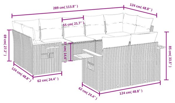 VidaXL Polyrattan Kerti Ülőgarnitúra - 9 részes - Szürke