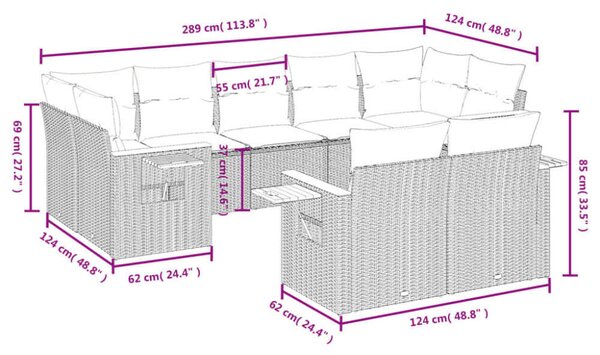 VidaXL Polyrattan Kerti Ülőgarnitúra - 9 részes - Szürke