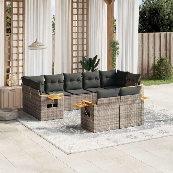 VidaXL Polyrattan Kerti Ülőgarnitúra - 9 részes - Szürke