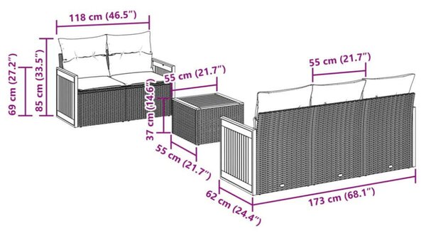 VidaXL Polyrattan Kerti Ülőgarnitúra - 6 részes - Szürke