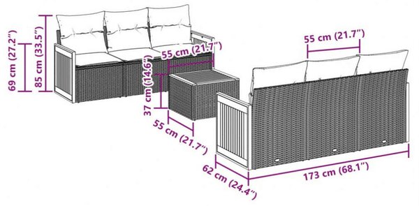 VidaXL Polyrattan Kerti Ülőgarnitúra - 7 részes - Bézs