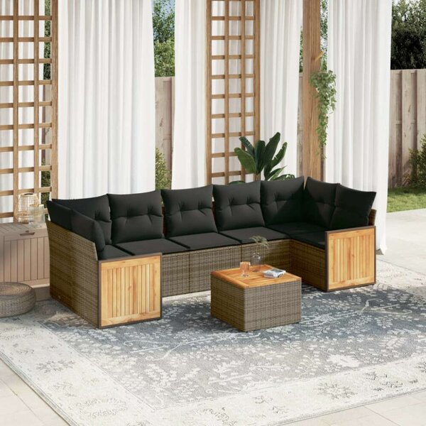 VidaXL Polyrattan Kerti Ülőgarnitúra - 8 részes - Szürke