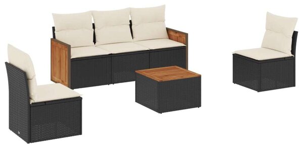 Polyrattan Kerti Ülőgarnitúra - 6 részes - Fekete