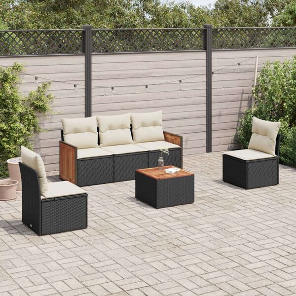 Polyrattan Kerti Ülőgarnitúra - 6 részes - Fekete