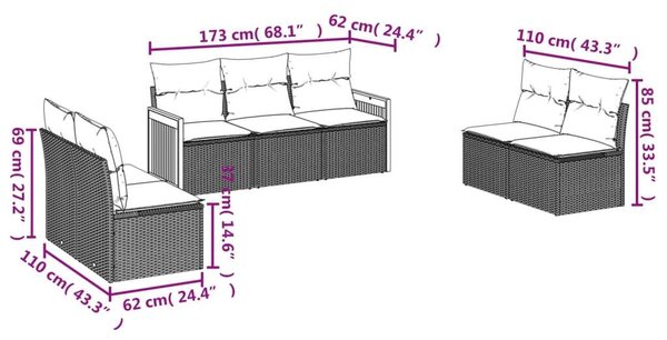 VidaXL Polyrattan Kerti Ülőgarnitúra - 7 részes - Bézs
