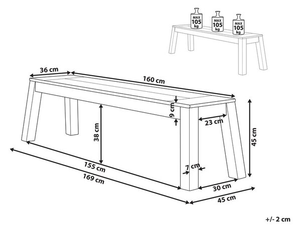 Kerti pad LIVORNO 169 cm Akácfa Barna